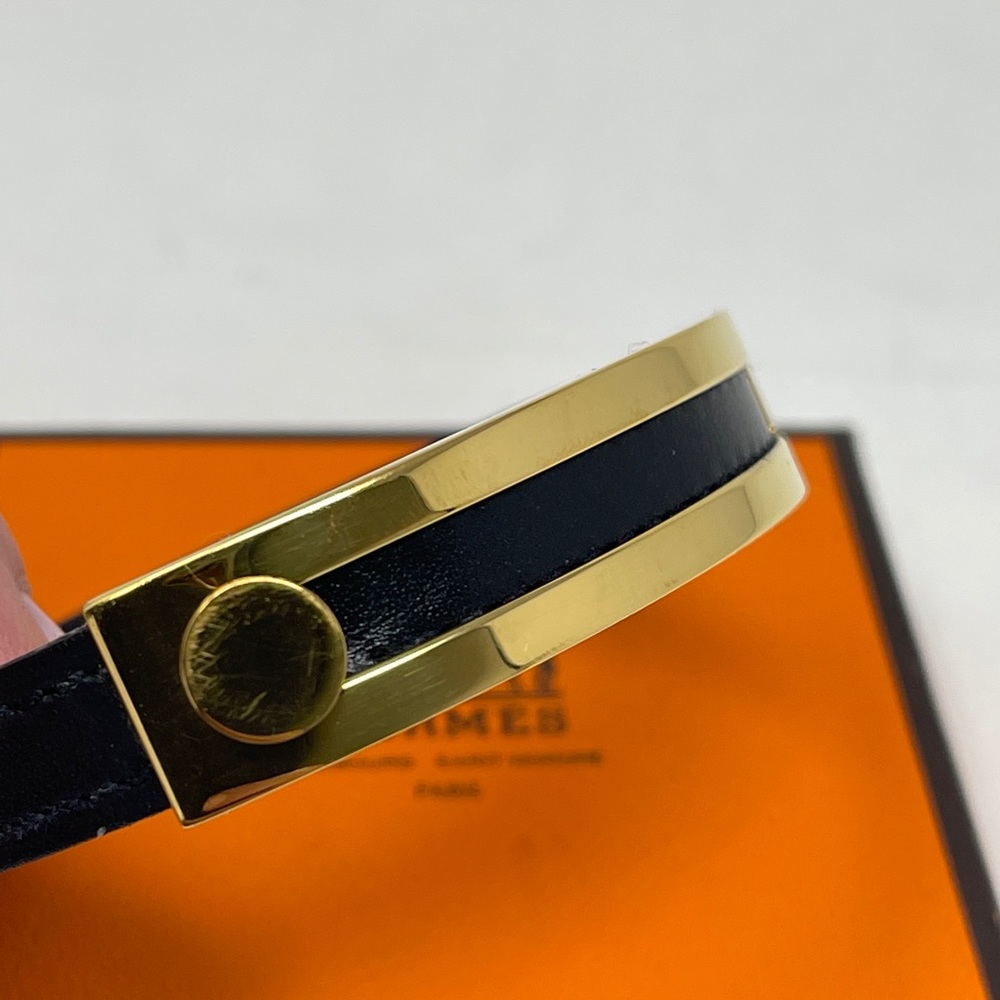 Hermes black leather gold metal slide lock bracelet - Picture 10 of 10
